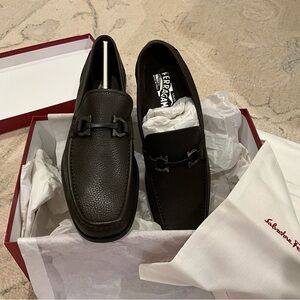Salvatore Ferragamo Men's Espresso Leather Slip-Ons